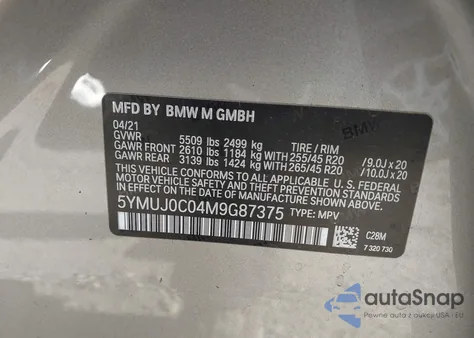 2021 BMW X4 M из США, поврежденный, VIN 5YMUJ0C04M9G87375